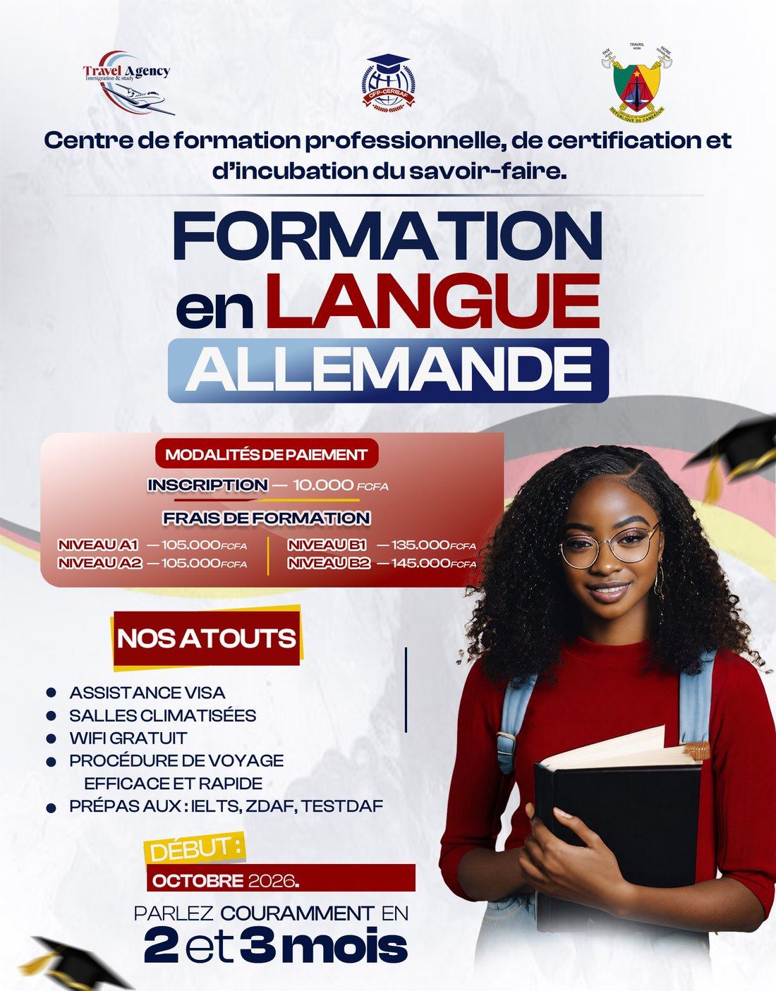 Affiche de la formation Allemand, niveaux A1 à B2 publiée par le centre.