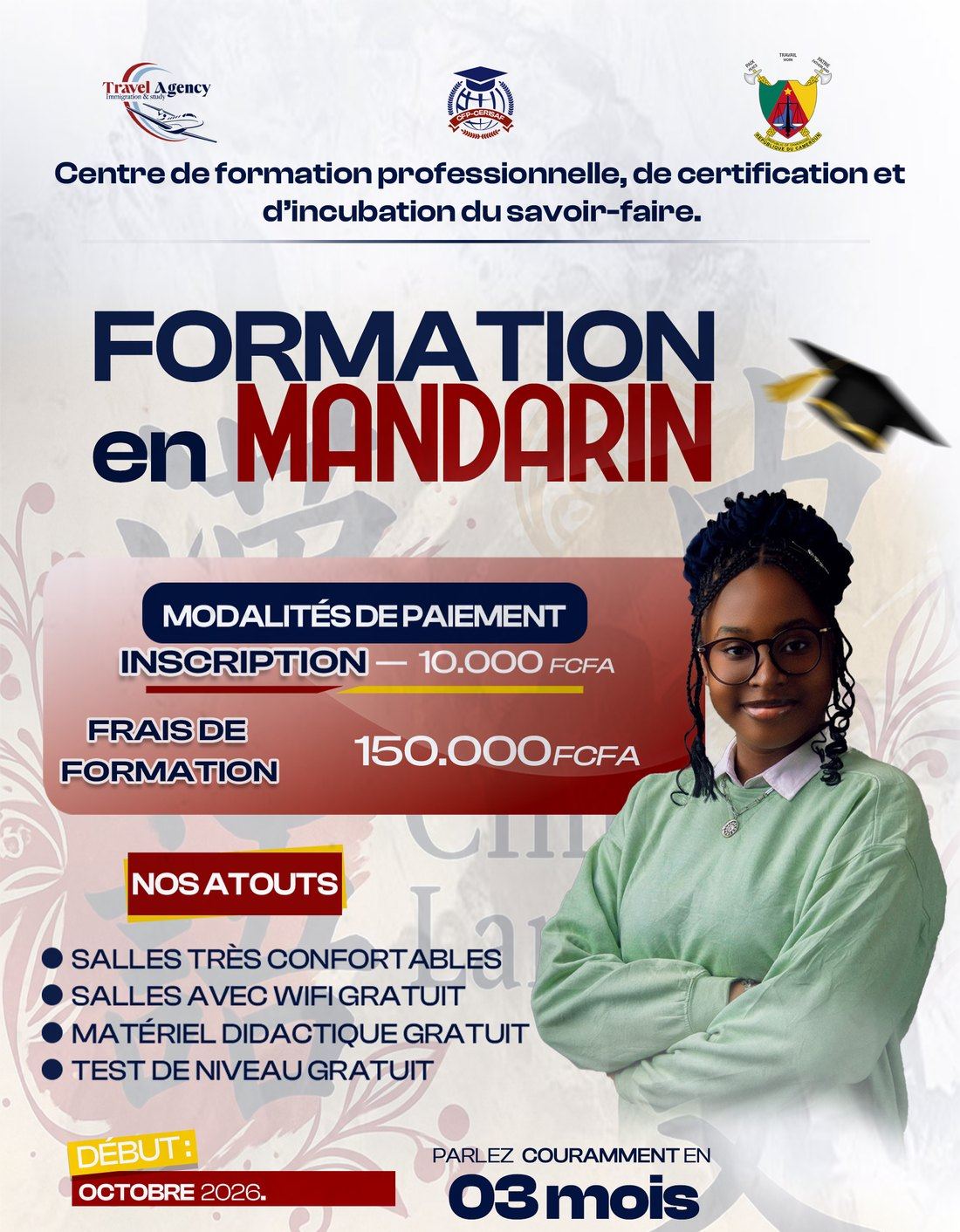 Affiche de la formation Chinois mandarin publiée par le centre.